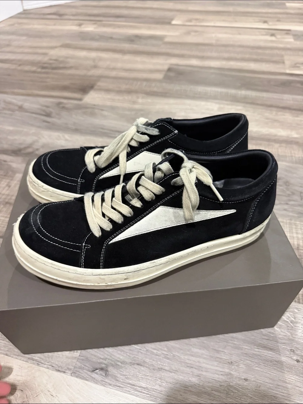 Rick Owens Black and Off-White Low-Top Sneakers